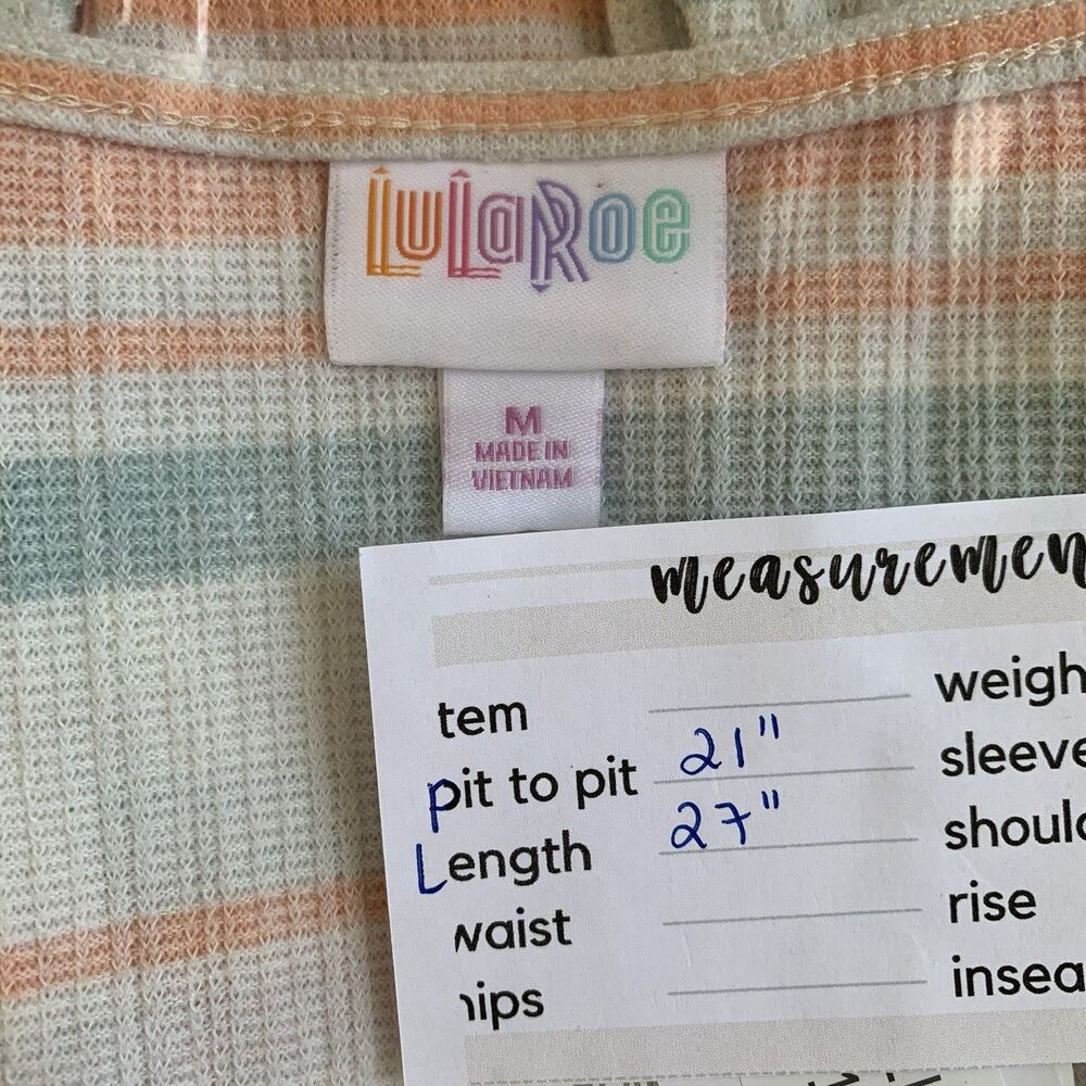 NWT Lularoe Rachael Sleeveless 1/2 Zip White Blue Coral Striped Top Blouse M - Picture 8 of 8